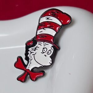 Dr. Seuss Cat in the Hat Enamel Lapel Pin Black Metal Iconic Red White Stripes